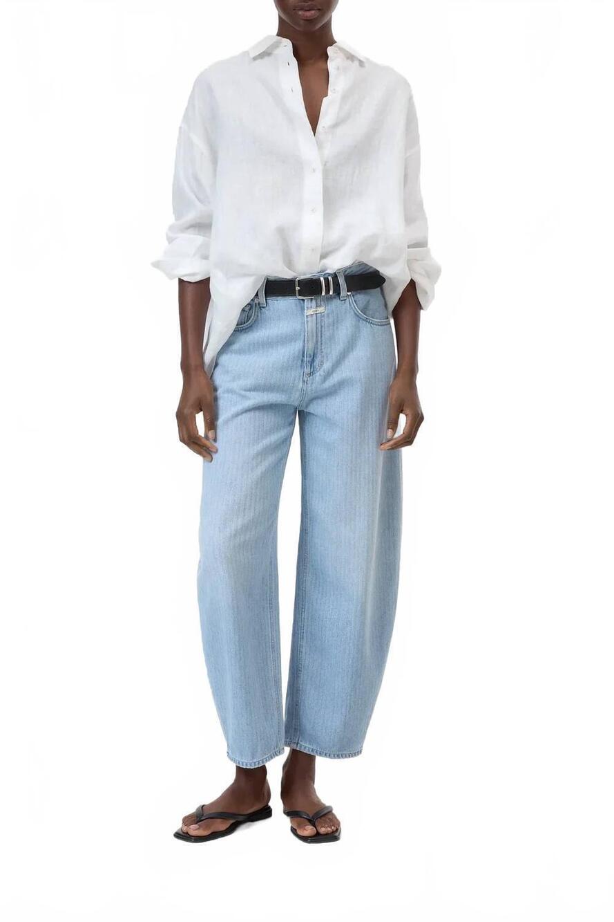 NEW CLOSED jazzie barrel jean in herringbone light blue